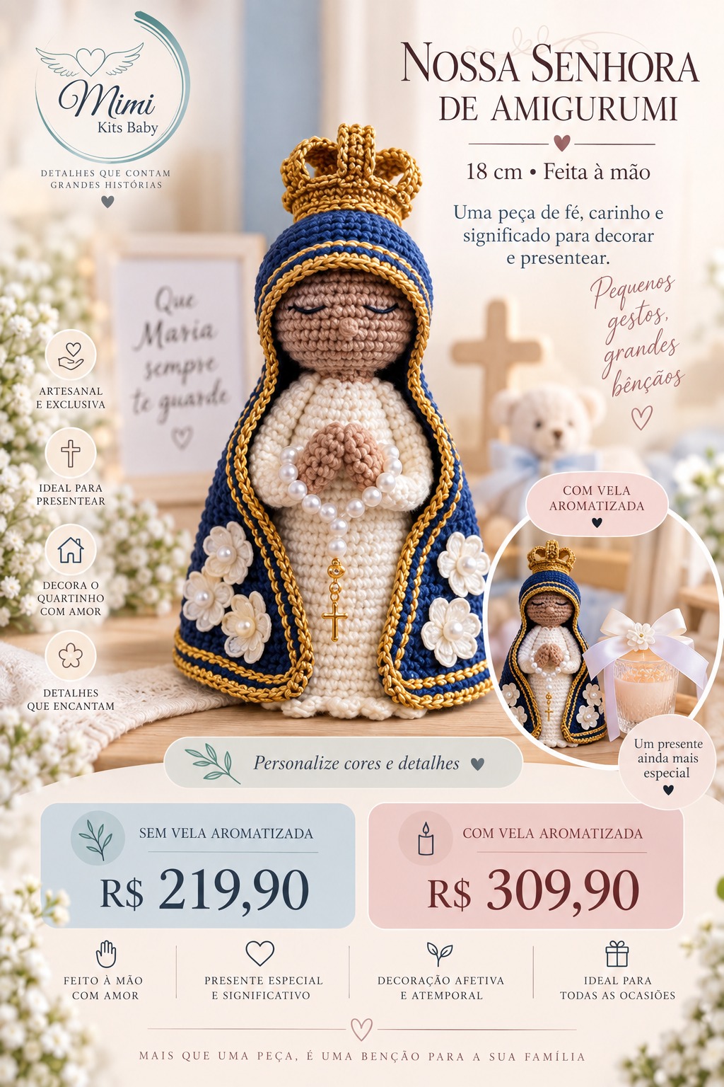 Nossa Senhora de amigurumi feita à mão