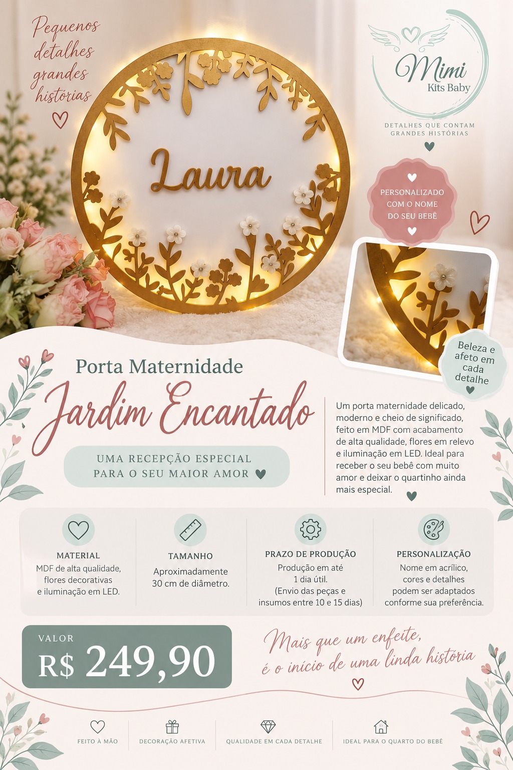 Porta maternidade jardim encantado em MDF com LED